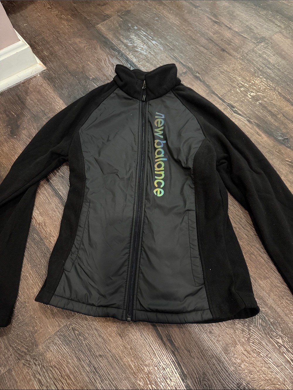 New Balance Black Women's Zip Front Utility Jacket with Iridescent Logo